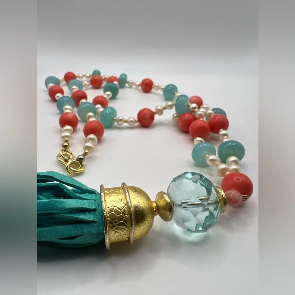 Pearl and coral beads mala